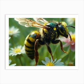 Bee On Daisies Art Print