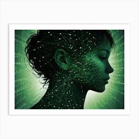 An Illustration Of A Woman S Head With A Glowing Network Of Lines And Dots, Representing A Digital Mind Or A Connection To Technology Art Print