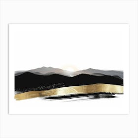 Mountains In Black And Gold Art Print