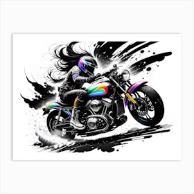 Girl Riding A Motorcycle 1 Art Print