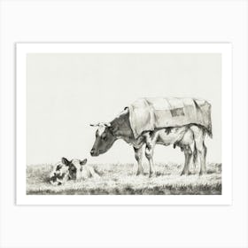 Standing Cow With Lying Calf, Jean Bernard Art Print