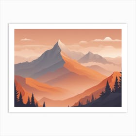 Misty mountains horizontal background in orange tone 137 Art Print