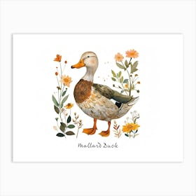 Little Floral Mallard Duck 3 Poster Art Print