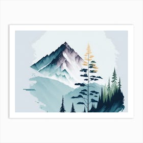 Mountain And Forest In Minimalist Watercolor Horizontal Composition 148 Art Print