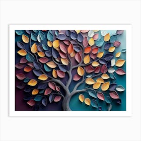 Colorful Tree With Leaves On Hanging Branches Illustration 3 Art Print