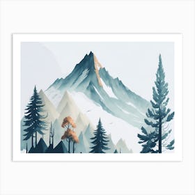Mountain And Forest In Minimalist Watercolor Horizontal Composition 123 Art Print