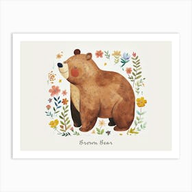 Little Floral Brown Bear 2 Poster Art Print