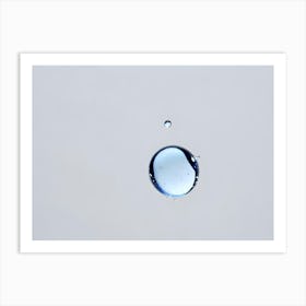 Single Blue Water Drop With Small Droplets Art Print