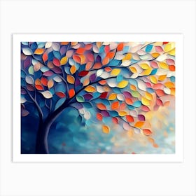 Colorful Tree with Leaves on Hanging Branches Illustration Background 6 Art Print