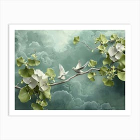 Simple Green Art With 3d Marble Artwork Landscape 1 Art Print