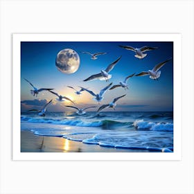 Nature Moonlit Migration On A Moon Drenched Bea Art Print