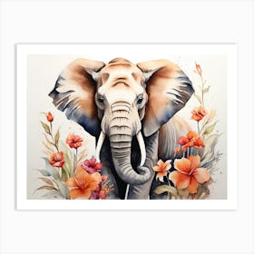 Elephant With Flowers Wildlife Art Print