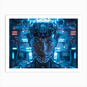 Abstract Conceptual Head Features Circuitry Integrating A Human Brain With Neural Lines And Electron Art Print