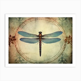  Dragonfly Vintage Blue  Art Print