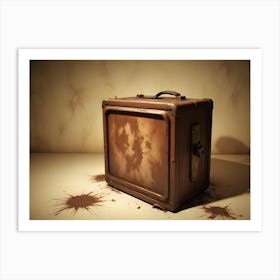 A Vintage, Wooden Amplifier With A Distressed, Worn Look, Sitting On A White Surface With Scattered Cocoa Powder Art Print