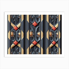 Seamless Relief Sculpture Designation Retro Pattern Curve Cross Flower Frame Vine Kaleidoscope 2 Art Print