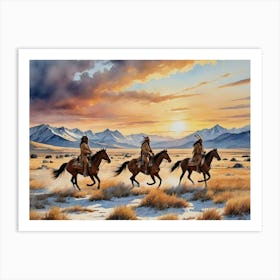 Indians At Sunset 1 Art Print