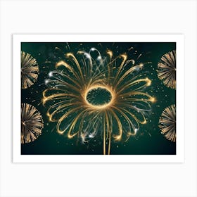 A Golden Fireworks Display With A Circular Pattern In The Center, Symbolizing Celebration, Joy, And Unity Art Print