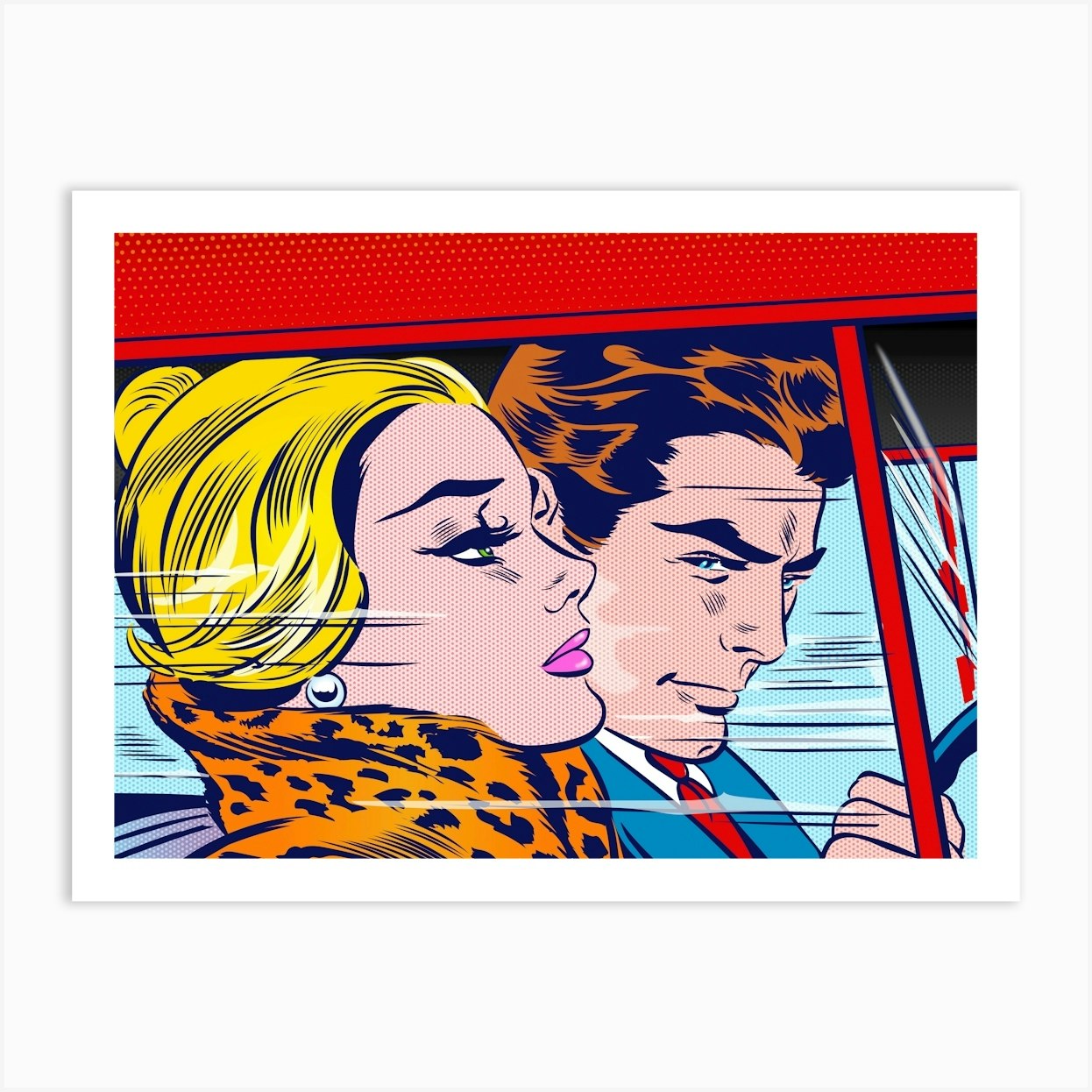 IN THE CAR Art Print by POP ART WORLD
