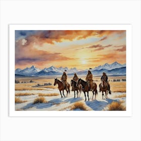 Indians At Sunset Art Print