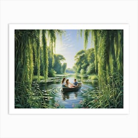 A Passionate Summer Scene Capturing A Youthful Couple In Love Gently Rowing Into The Heart Of A Fre 2 Art Print