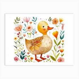 Little Floral Duck 1 Art Print