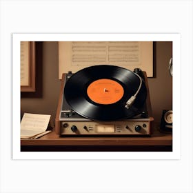 A Vintage Record Player With A Record On The Turntable, Surrounded By Other Vintage Audio Equipment And A Plant Art Print