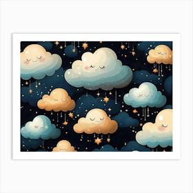 Seamless Cartoon Clouds Pattern Textured Art Print