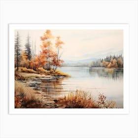 A Painting Of A Lake In Autumn 45 Art Print