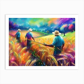 Three Farmers In A Wheat Field Art Print