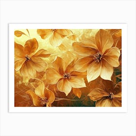 Golden Floral Background, Abstract Vintage Flower Design, Gold Nature Floral 2 Art Print