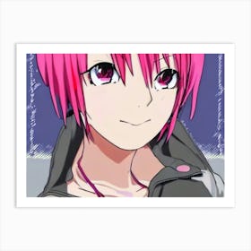 Pink Haired Girl Otaku Art Print