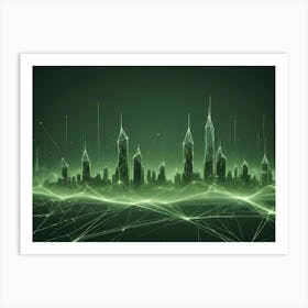 Digital Cityscape Rendered With A Mesh Of Interconnected Lines And Nodes, Symbolizing Technology, Connectivity, And Urban Development 6 Art Print