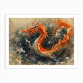 Calligraphic Wonders: Dragon In The Water Art Print