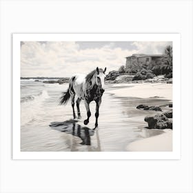 A Horse Oil Painting In Tulum Beach, Mexico, Landscape 4 Art Print