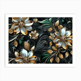 Gold And Black Flowers 3 Art Print