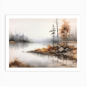 A Painting Of A Lake In Autumn 74 Art Print