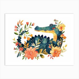 Little Floral Crocodile 4 Art Print