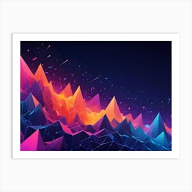 Abstract Landscape Of Colorful, Low Poly Mountains Against A Dark Background With Sparkling Particles, Evoking A Sense Of Digital Creation And Wonder Art Print