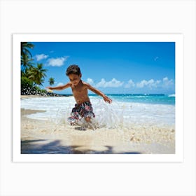 Boy Playing On The Beach Art Print