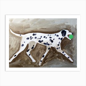 Dalmatian With Ball - painting hand painted artwork dog animal pet black white brown beige horizontal bedroom living room dog lover Art Print