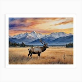 The Timeless Prairie Vista Elk At Sunset Art Print