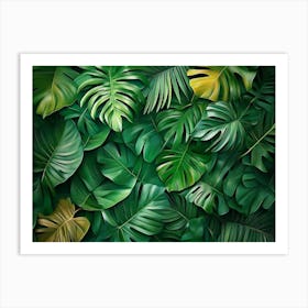 Vibrant Green Background with A 3d Of Dense Tropical Foliage, Lush Leaves Art Print