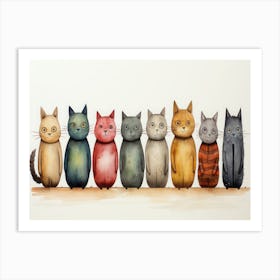 Cats In A Row 1 Art Print