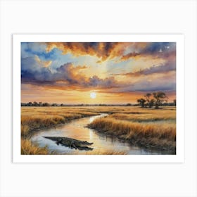 The Rhythm of the Grasslands Sunset In The Savannah Art Print