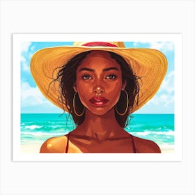 Illustration of an African American woman at the beach 20 Art Print
