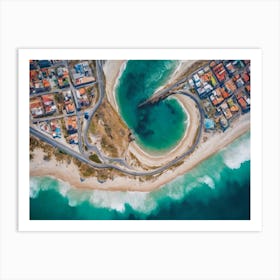 Ocean Coast With Blue Water And Buildings Art Print