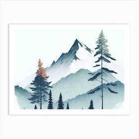 Mountain And Forest In Minimalist Watercolor Horizontal Composition 237 Art Print