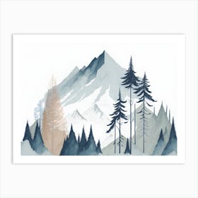 Mountain And Forest In Minimalist Watercolor Horizontal Composition 71 Art Print