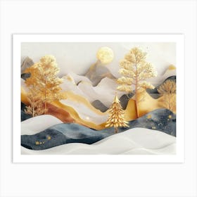 3d Snowy Mural Mountains Landscape Art Print